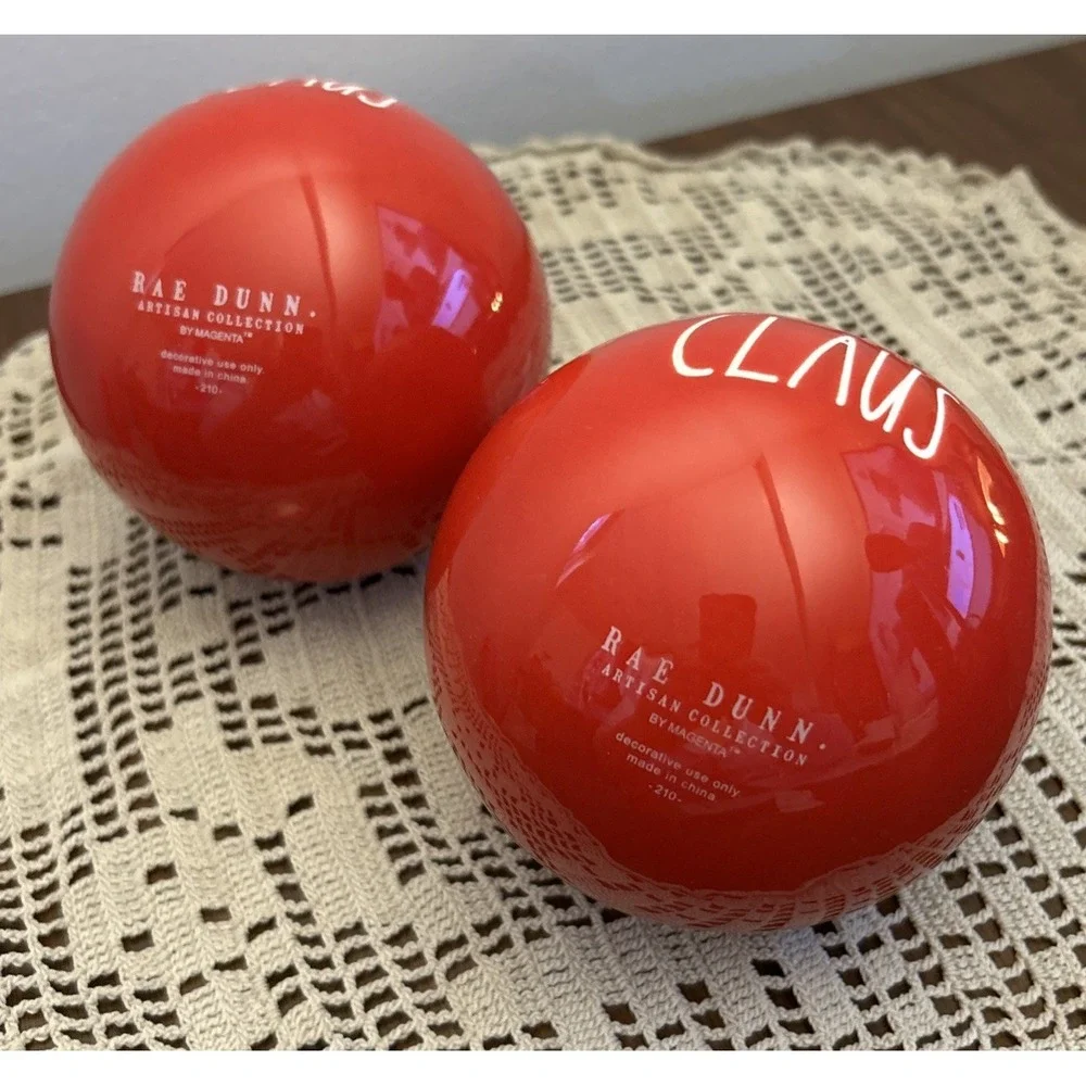Large Rae Dunn Red Ceramic Christmas Ornaments Mr Claus & Mrs Claus